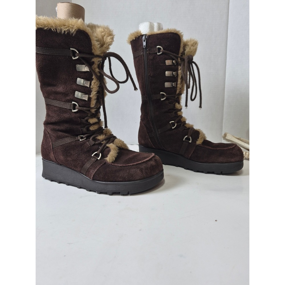 Bakers Womens Brown Suede Faux Fur Trim Lace Up Side Zip Winter Boots Size 6.5